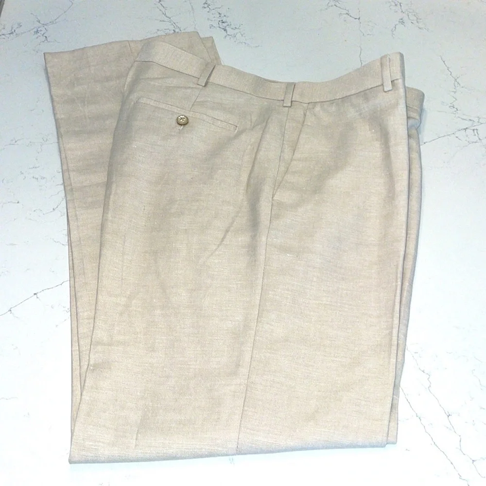 Cubavera Linen Blend Pants Men 34x34 Khaki Classic Fit Flat Front NWOT Resort